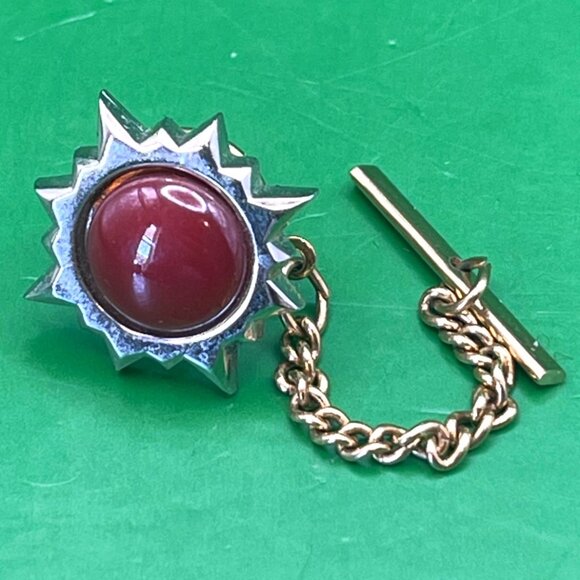 VTG Bell Trading Post Tie Tack Red Stone Starburst Men's Lapel Pin Mid Century - Picture 1 of 7